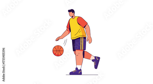 Dynamic vector illustration of a basketball player dribbling a ball on a clean white background demonstrating skillful movement