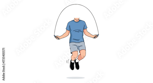Faceless Cartoon Man Jumps Rope with Energetic Vigor, Promoting a Healthy Lifestyle and Physical Fitness for All Ages Through Playful Exercise