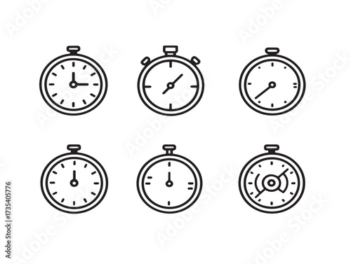 Six stylish time fast vector icons in minimalist clean line art set