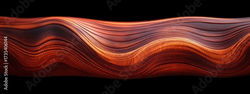 Close-up of a smooth wavy wooden surface with rich reddish-brown tones and natural grain texture flowing in gentle curves