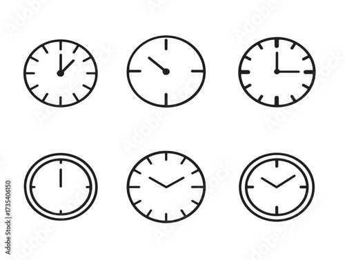 Time forward minimalist vector icons in stock design showing six elegant line art variations