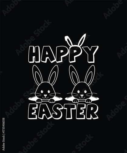 Happy easter text with cute bunny rabbits peeking out