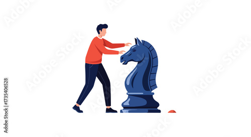 Strategic decision-making with oversized chess knight piece visualizing complex planning and future vision as the business moves forward
