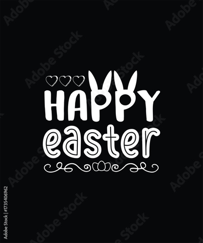 Happy easter text with bunny ears and hearts on black background