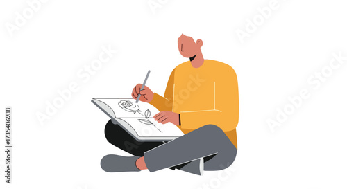 Man with a Passion for Art, Capturing Beauty on Paper with a Sketch, Embracing Creativity and Finding Solace in Artistic Expression