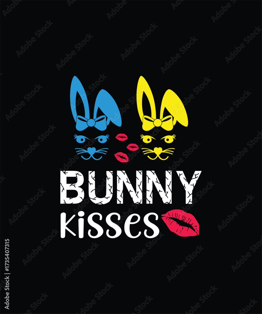 Obraz premium Cute bunny faces with kiss marks and bunny kisses text tshirt