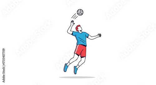 Dynamic volleyball player in mid-air action illustration, perfect for sports design projects or athletic themed content creation, minimal design and