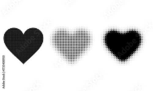 Halftone heart shapes design elements set (monochrome)