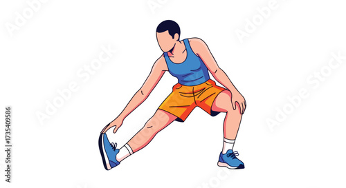 Dynamic stretching routine illustration, athlete reaching for their foot for increased flexibility and muscle readiness demonstration