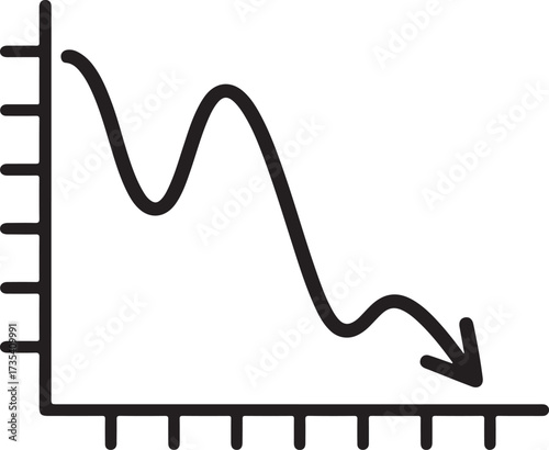 Hand drawn graph showing a downward trend with an arrow indicating a decline