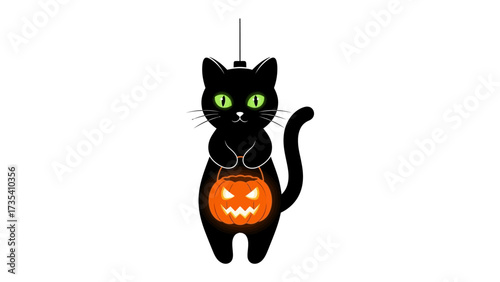 Spooky Black Cat: A captivating illustration of a black cat holding a glowing jack-o'-lantern, perfect for adding a touch of Halloween charm. 