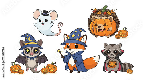 Halloween Creatures: A captivating illustration showcasing a delightful ensemble of Halloween characters, each infused with whimsical charm and spooky allure.