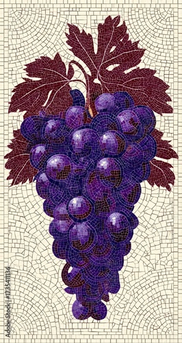 Detailed mosaic design of a bunch of grapes.