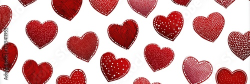 Red patterned hearts on white background: vibrant valentine's day design