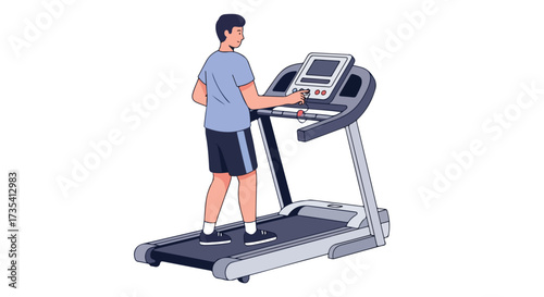 Depiction of a man on a treadmill engaging in fitness exercise at a gymnasium, enhancing his health and wellness through active movement and a