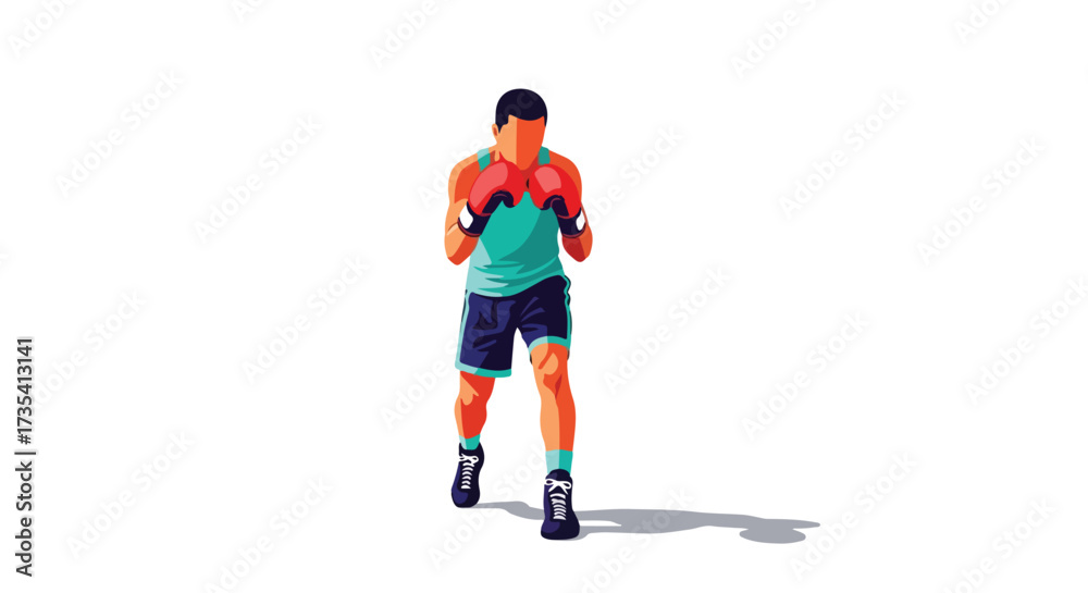 Obraz premium Dynamic vector illustration displaying an anonymous boxer in a stylized boxing stance isolated on a white backdrop
