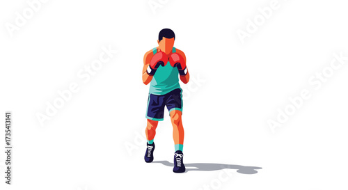 Dynamic vector illustration displaying an anonymous boxer in a stylized boxing stance isolated on a white backdrop