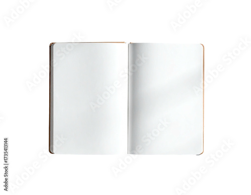 Open notebook with blank, white pages against a black background