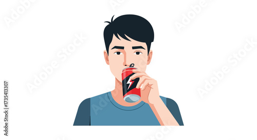 Invigorated youth drinking from energy boosting can for an active and dynamic lifestyle experience