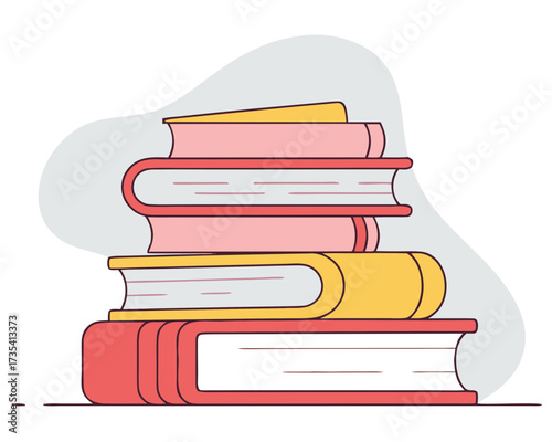 A stack of colorful, closed books red, pink, yellow covers, neatly piled on a surface, representing knowledge education