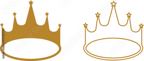 Crown icon set with gold, outline royal crowns, luxury monarchy and queen king symbols, vector illustration collection for logo, fashion, jewelry, award and premium design template