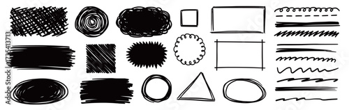 Wallpaper Mural Pencil scribble vector frame set. Hand drawn pencil texture scribble stroke rectangle, circle frame and underline. Grunge sketch marker cloud bubble, geometric shape. Vector illustration Torontodigital.ca