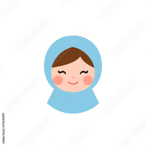 Vector Cartoon Icon of a Smiling Muslim Girl Wearing Hijab on White Background