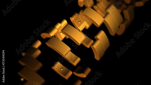 Abstract golden geometric shapes animation on black background