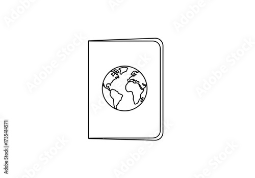 Passport globe for travel identification purposes in a minimalist line art style drawing