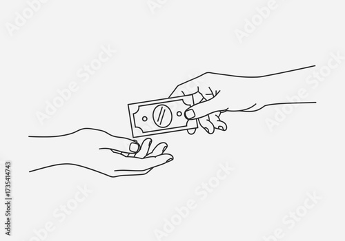 Hand giving money to another hand, financial transaction, payment, donation, charity, investment