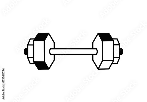 Dumbbell, a simple black white illustration of fitness equipment for strength training exercise