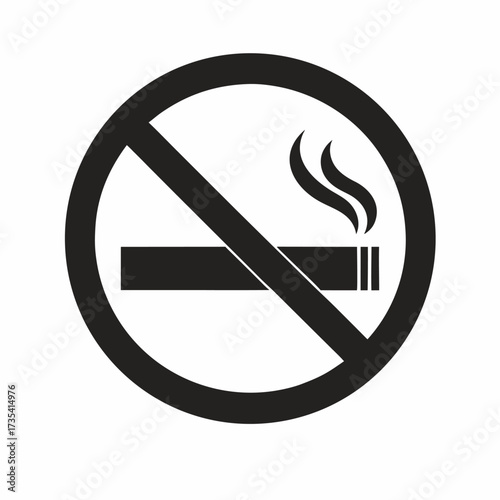 Black and white no smoking symbol with a cigarette and smoke on a white background smoking ban
