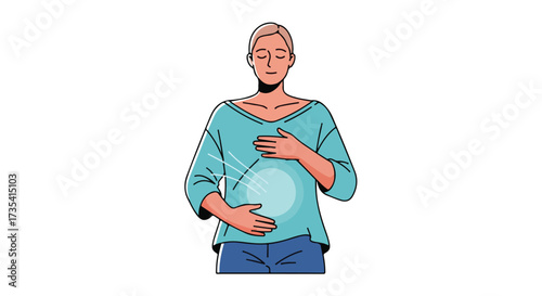 Woman practices mindful breathing exercise for inner peace and overall wellness and stress management through meditation and self-care practices