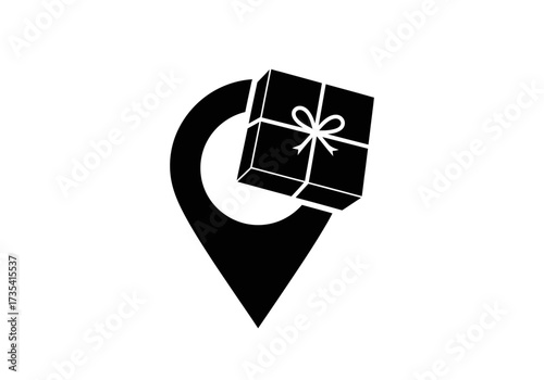 Gift delivery location icon vector illustration of a gift box location pointer symbol