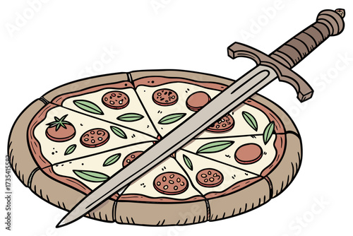 Pizza with a sword on top