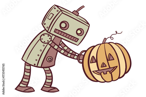 Robot holding a jackolantern