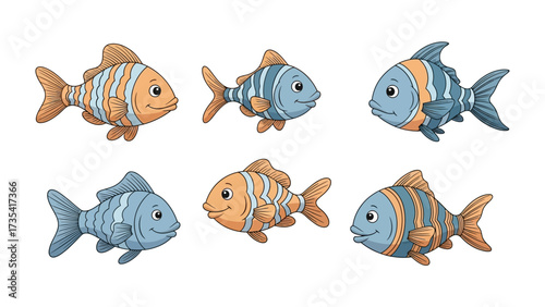 Oceanic Charms: An artful assortment of cartoon fishes, each with its own unique design, ready to swim their way into your visual repertoire.