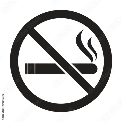 Black No Smoking Icon with Smoke and Diagonal Line on White Background smoking ban prohibition
