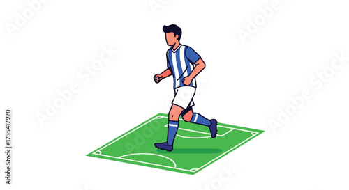 Dynamic soccer athlete sprints across a vibrant green pitch, showcasing energetic movement and competitive spirit, an illustration style capture