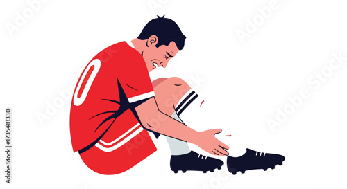 Injured Soccer Player: An Illustration of Pain and Disappointment on the Field of Play after sustaining a leg injury during the game
