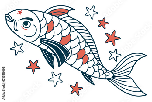 Koi fish with stars