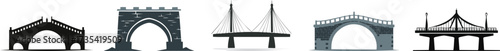 Silhouette of Road Pavement Navigation. A collection of various bridge designs, showcasing different architectural styles in a minimalist, monochromatic format.