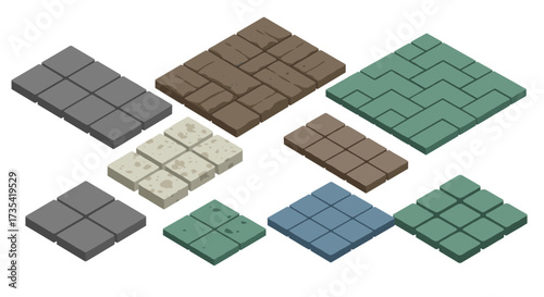 Isometric 3d paving stones set in various colors and patterns