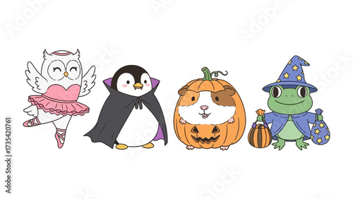Enchanted Creature: A delightful collection of cute creatures dressed in whimsical costumes, perfectly capturing the spirit of fun and fantasy. 