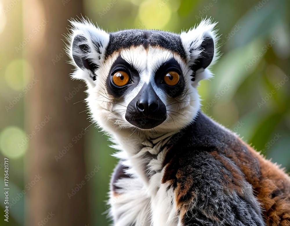 Naklejka premium Close-up Portrait of a Ring-tailed Lemur.