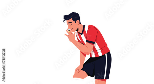 Soccer player enjoying the small floral reward after a match, feeling refreshed and smelling the delicate flower after a long game with team spirit
