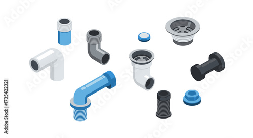 Isometric plumbing components set for home and industrial use