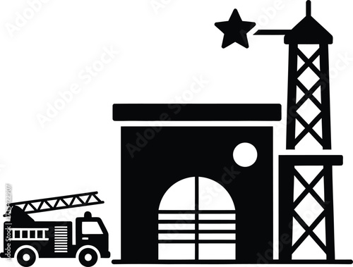 Fire station with ladder truck and training tower
