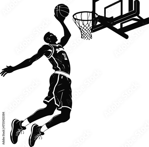 Smooth continuous line of a basketball player jumping to dunk 3