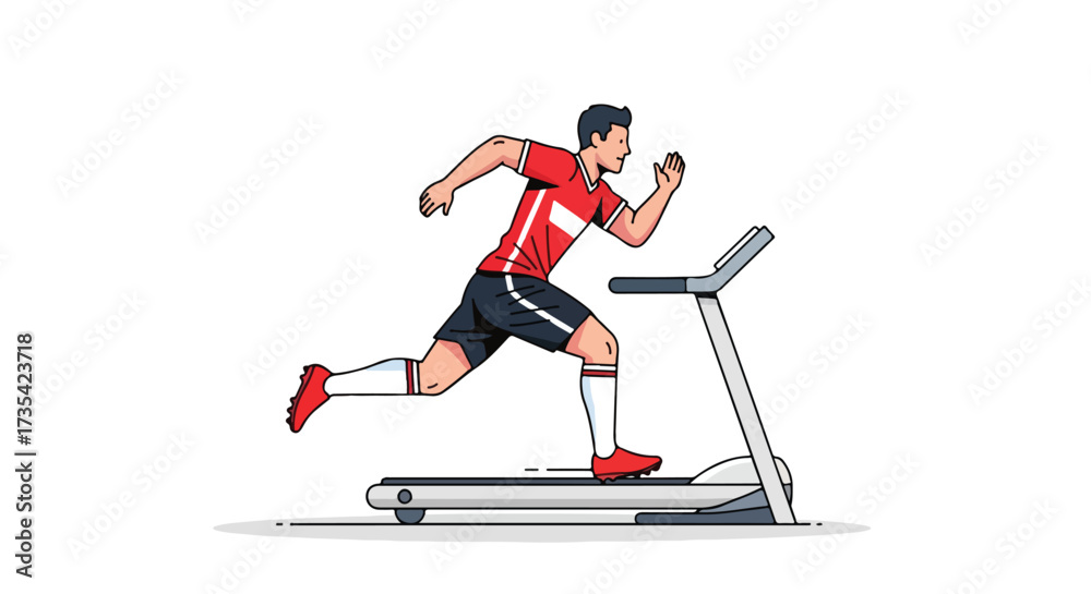 Obraz premium A cartoon style illustration depicting a soccer player training on a treadmill for athletic performance and cardiovascular fitness